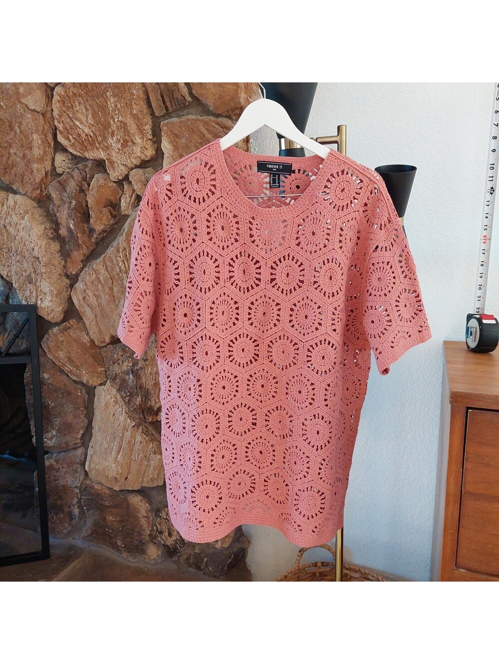Forever 21 Men Open-Knit Crochet Short Sleeve Top